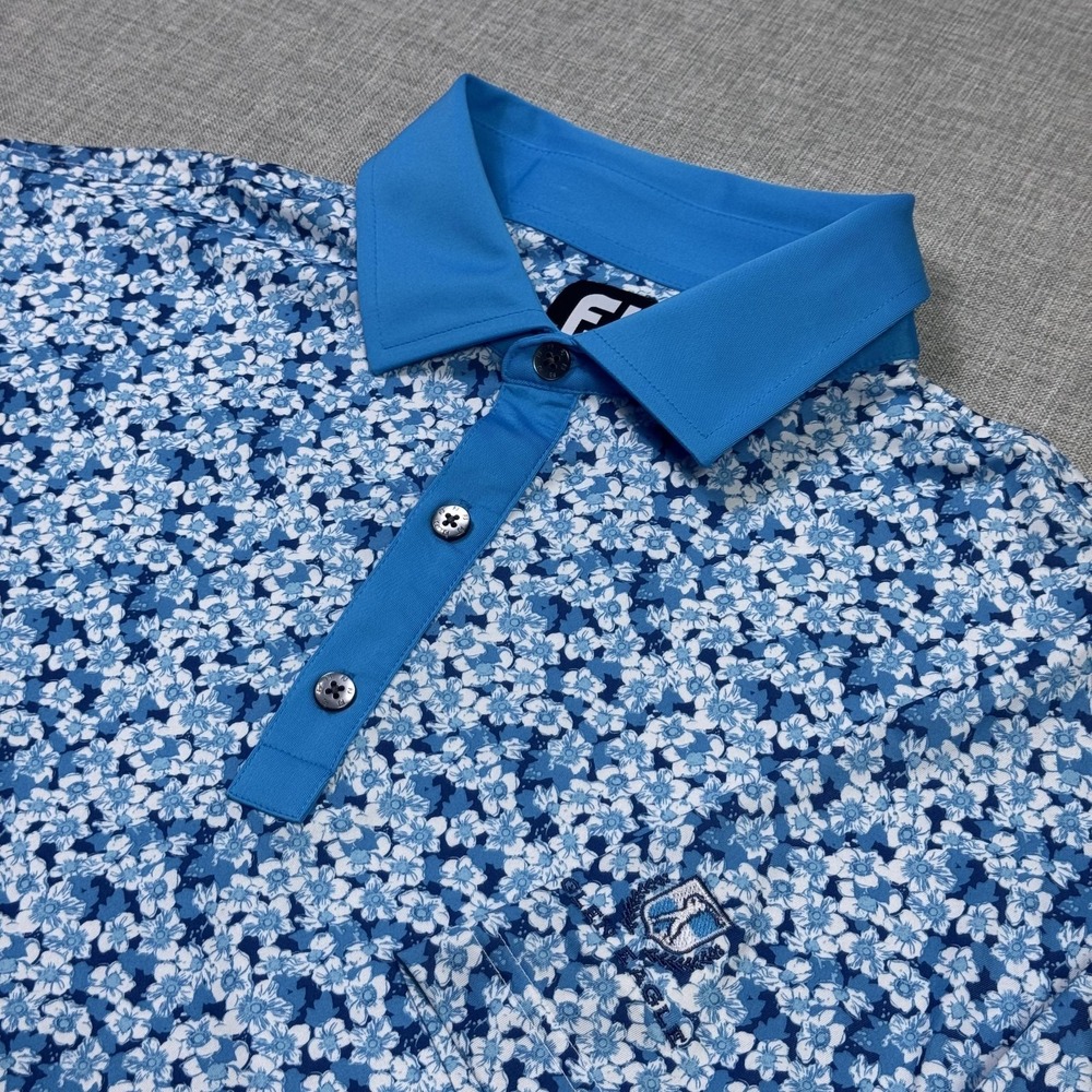 FootJoy Golf Floral Polo Shirt Mens M Blue Short Sleeve Polyester Spandex